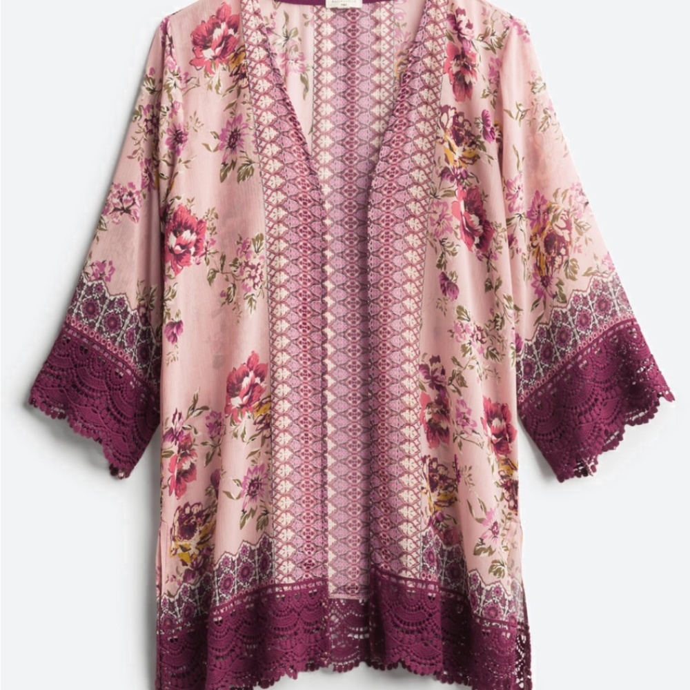 Mason & Belle Laria Crochet Trim Open Front Woven Wrap